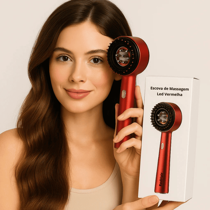 Escova RedHair Pro com LED Vermelho e massagem para Crescimento e Fortalecimento Capilar